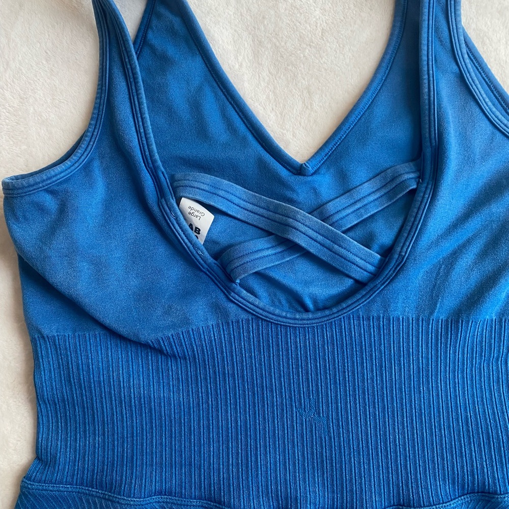 JoyLab Blue One Piece with Plunging V-Neck and Ribbed Texture - Picture 8 of 8